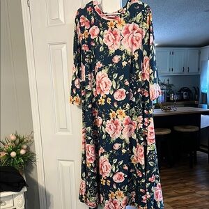 Pink and Orange Floral Bell Sleeve Sundress